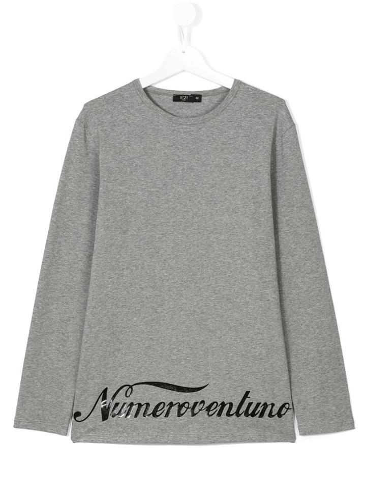 No21 Kids Printed Hem T-shirt - Grey