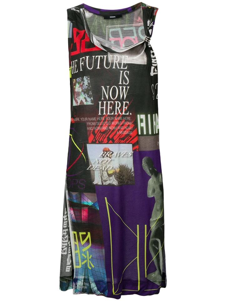 Diesel Printed Elongated Tank - Black