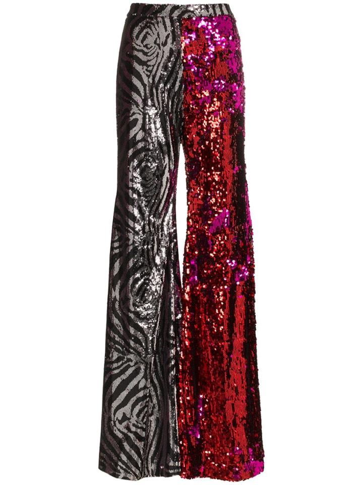 Halpern Zebra Print And Sequin Embellished Flared Trousers