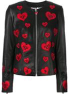 Philipp Plein - Heart Patch Jacket - Women - Lamb Skin/polyester/spandex/elastane - M, Black, Lamb Skin/polyester/spandex/elastane