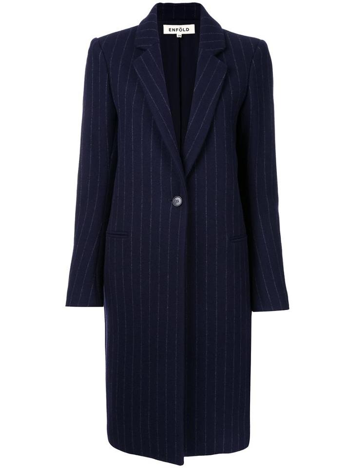 Enföld Pinstriped Single Breasted Coat, Women's, Size: 36, Blue, Cotton/nylon/wool