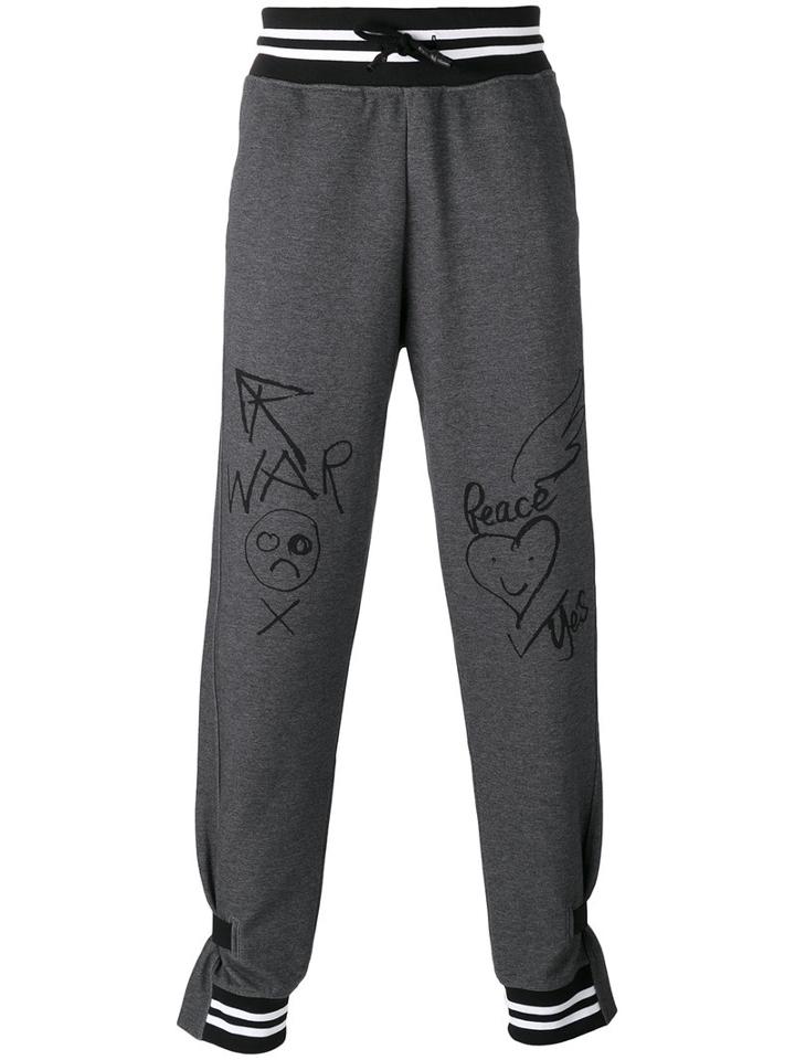 Vivienne Westwood Anglomania - Stripe Panel Printed Sweatpants - Men - Cotton/polyester - S, Grey, Cotton/polyester