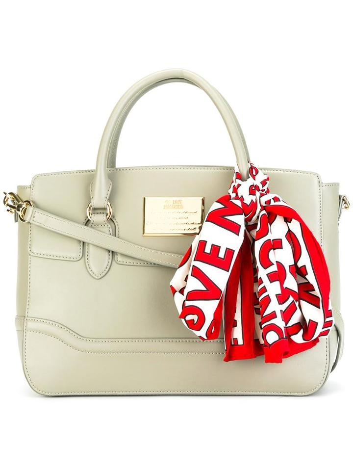 Love Moschino Scarf Detail Tote, Women's, Green, Polyurethane