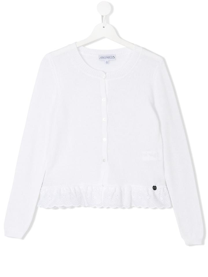 Simonetta Teen Lace Trim Cardigan - White