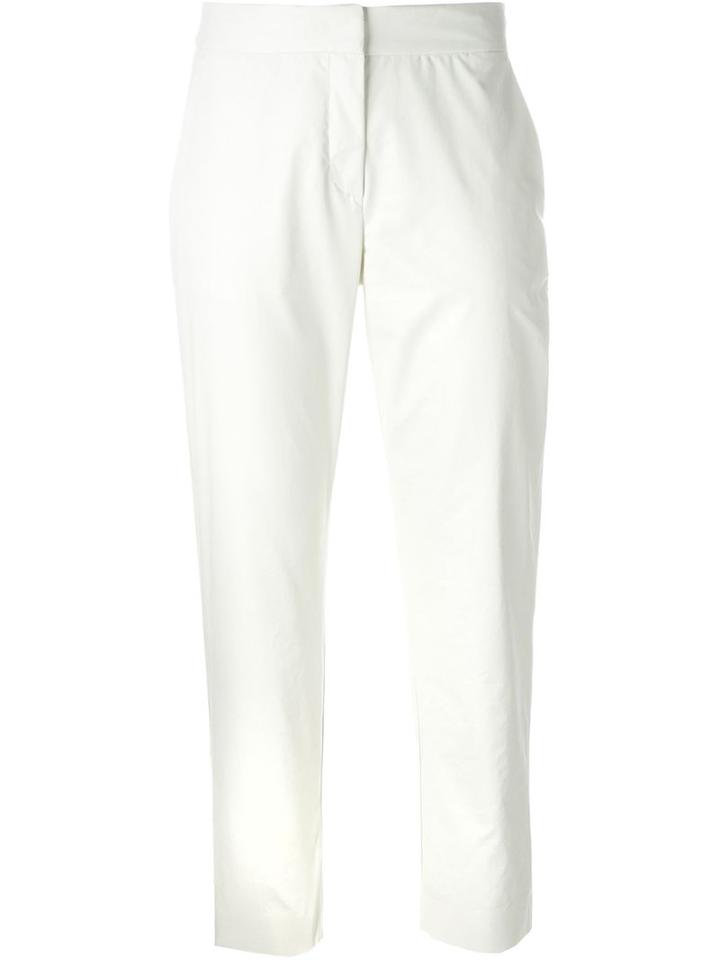 Msgm Cropped Slim Trousers, Women's, Size: 42, White, Cotton/polyurethane
