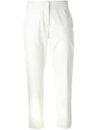 Msgm Cropped Slim Trousers, Women's, Size: 42, White, Cotton/polyurethane