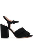 L'autre Chose Fringed Heeled Sandals - Black