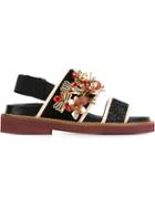Marni Fussbett Embellished Sandals, Women's, Size: 38.5, Black, Cotton/leather/polyurethane/suede