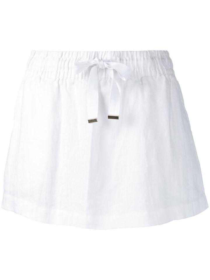 Venroy - Drawstring Straight Mini Skirt - Women - Linen/flax - L, White, Linen/flax