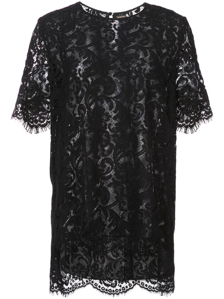 Adam Lippes Corded Lace Short Sleeve Pleat Back T-shirt - Black