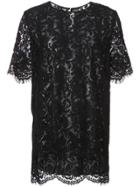 Adam Lippes Corded Lace Short Sleeve Pleat Back T-shirt - Black