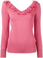Ermanno Scervino - Ruffle Neck Top - Women - Nylon/polyester/viscose - 40, Pink/purple, Nylon/polyester/viscose