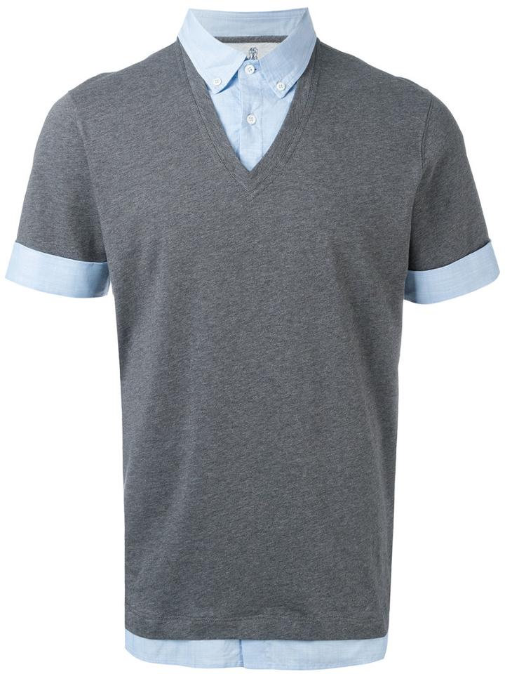 Brunello Cucinelli Layered T-shirt, Men's, Size: Large, Grey, Cotton