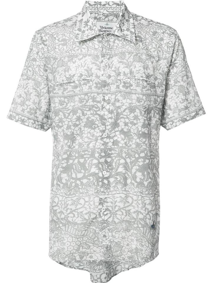 Vivienne Westwood Man Floral Print Shortsleeved Shirt, Men's, Size: 52, Grey, Cotton