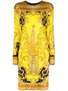 Versace Baroque Print Long Sleeve Dress - Yellow
