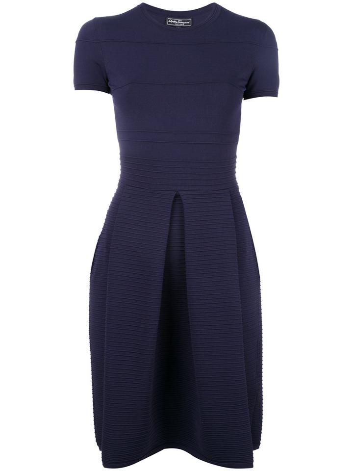 Salvatore Ferragamo Ribbed Short-sleeve Dress, Women's, Size: Large, Blue, Viscose/polyester