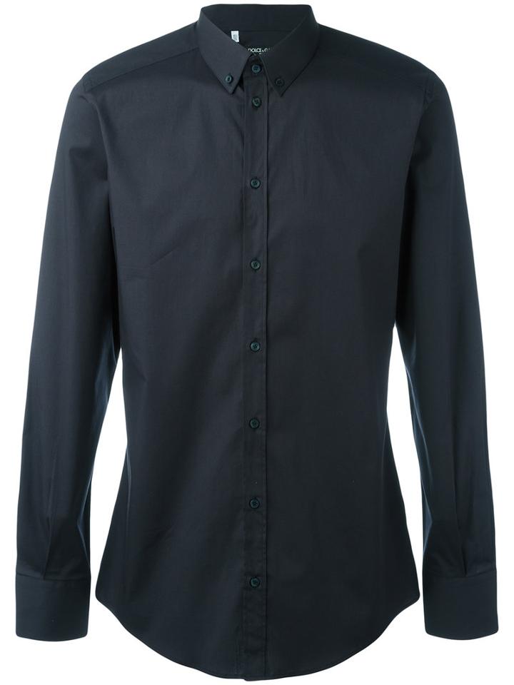 Dolce & Gabbana Button Down Collar Shirt, Size: 38, Blue, Cotton/spandex/elastane