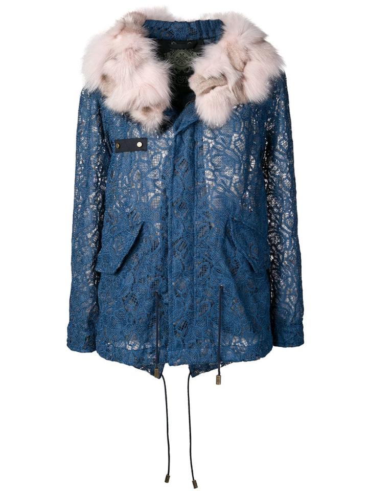 Mr & Mrs Italy Macramé Lace Embroidered Parka - Blue