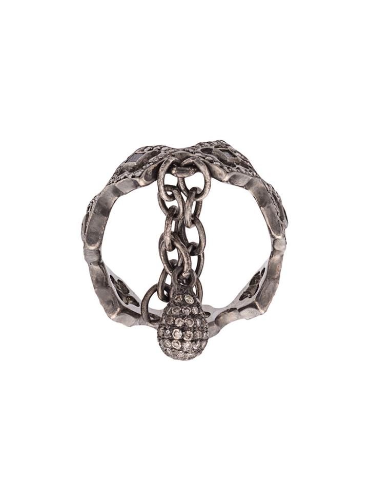 Loree Rodkin 18kt Gold Gothic Clover Tassel Ring - Grey