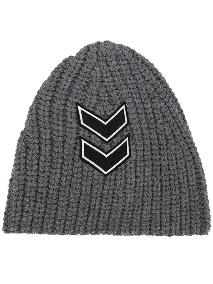Neil Barrett Chevron Patch Knitted Beanie - Grey