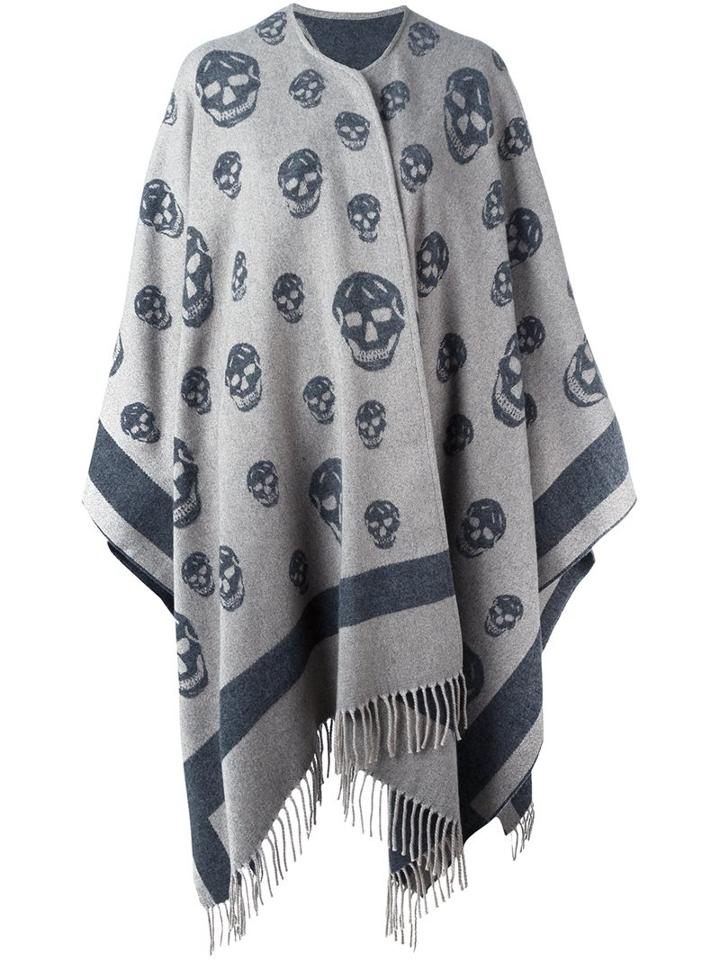Alexander Mcqueen Multi Skull Knit Poncho, Women's, Nude/neutrals, Cashmere/wool