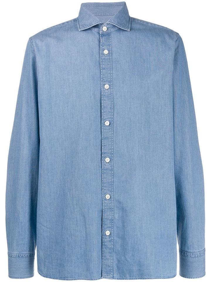 Z Zegna Spread Collar Denim Shirt - Blue