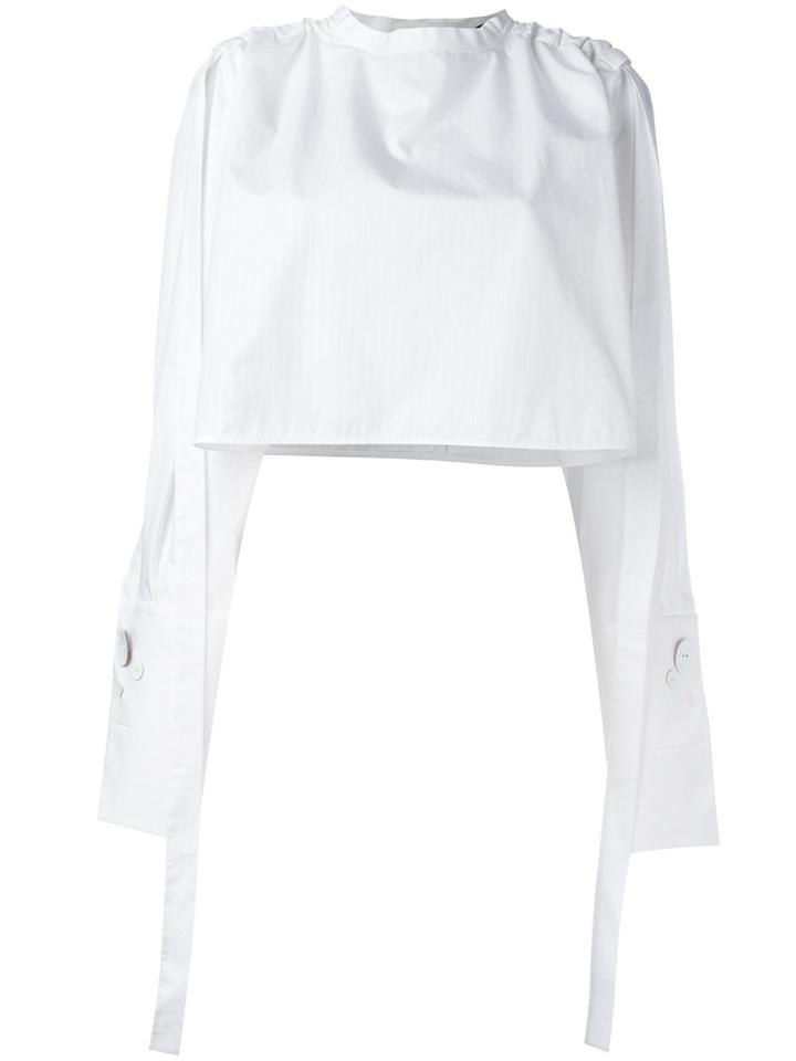 Ellery Tied Shoulder Cropped Shirt, Women's, Size: 10, White, Cotton