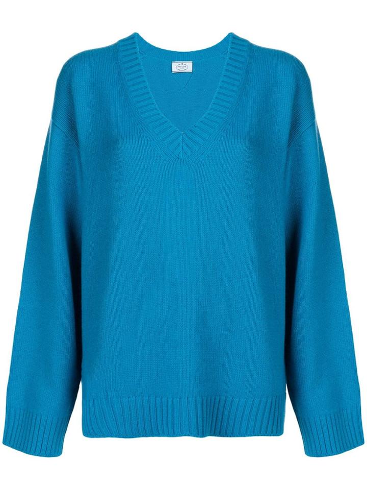 Prada Oversized V-neck Sweater - Blue