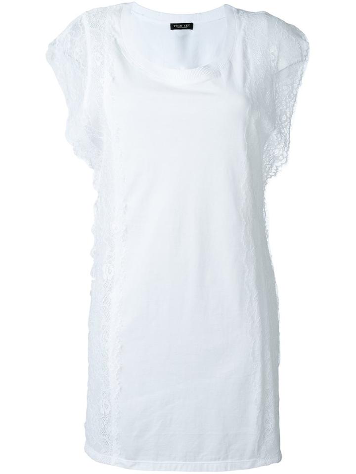 Twin-set Lace-trimmed T-shirt, Women's, Size: Medium, White, Cotton/polyamide