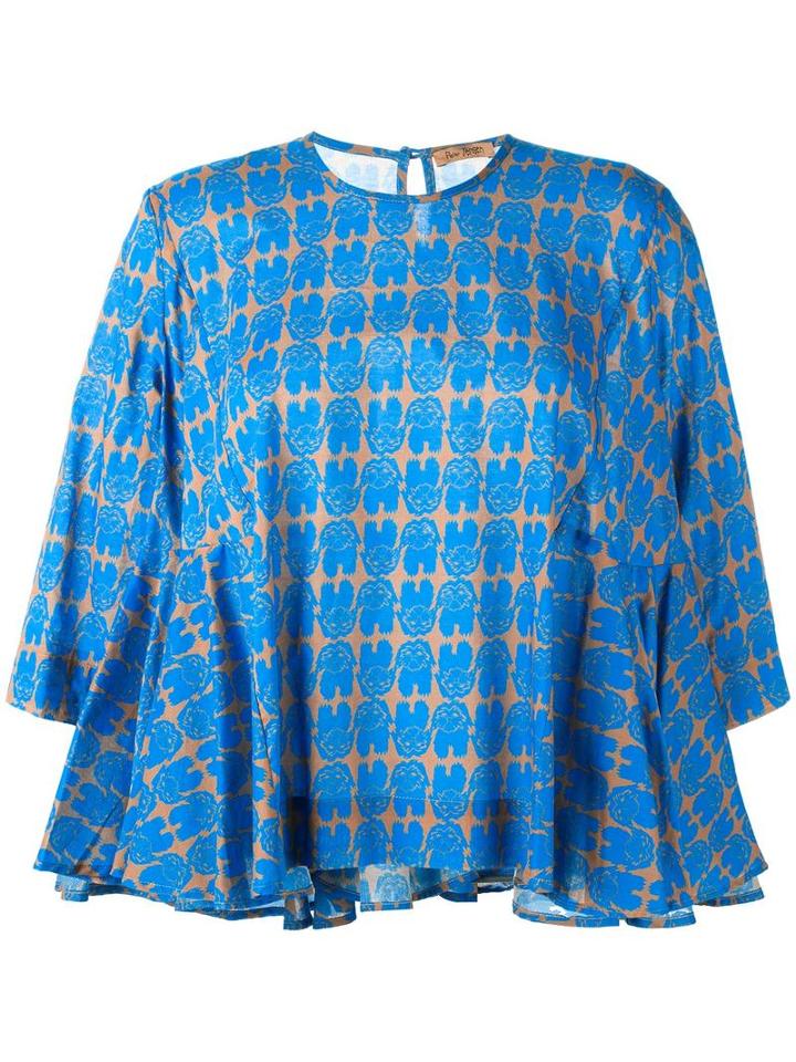 Peter Jensen Flared Dog Print Blouse, Women's, Size: Medium, Blue, Cotton