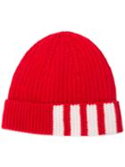 Thom Browne - Rib Hat With 4-bar Stripe In Red Cashmere - Men - Cashmere - One Size, Cashmere