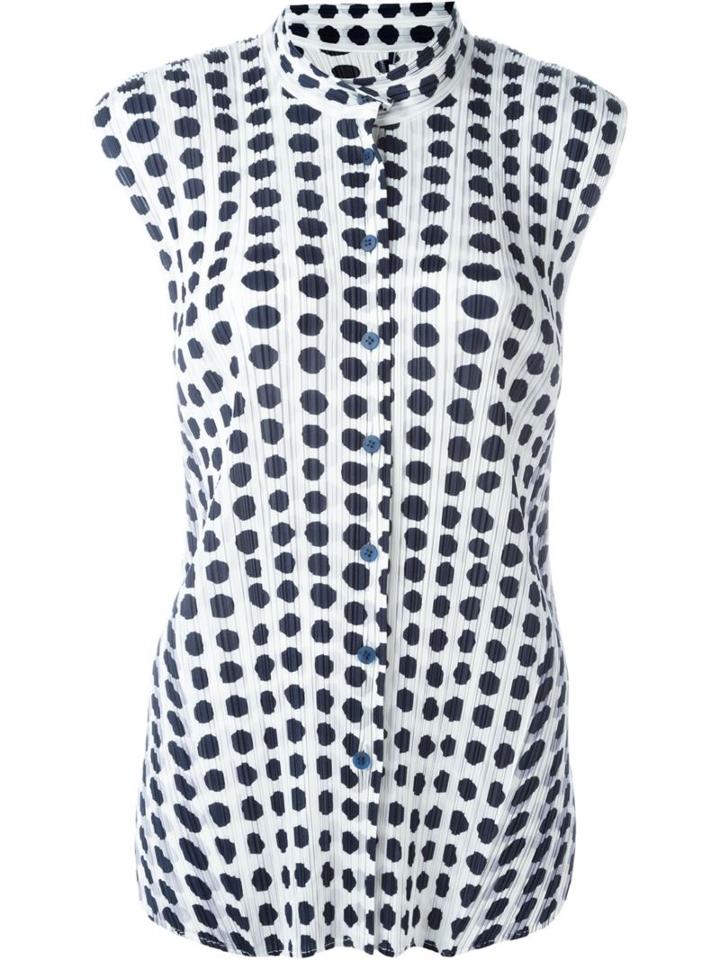 Pleats Please By Issey Miyake Ribbed Effect Dots Print Shirt, Women's, Size: 5, White, Polyester