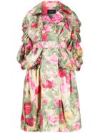 Simone Rocha Ruched Sleeve Floral Coat - Green