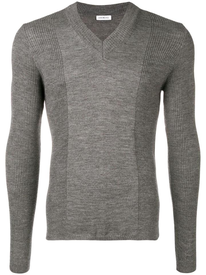 Dirk Bikkembergs Panelled Rib V-neck Sweater - Grey