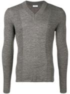 Dirk Bikkembergs Panelled Rib V-neck Sweater - Grey