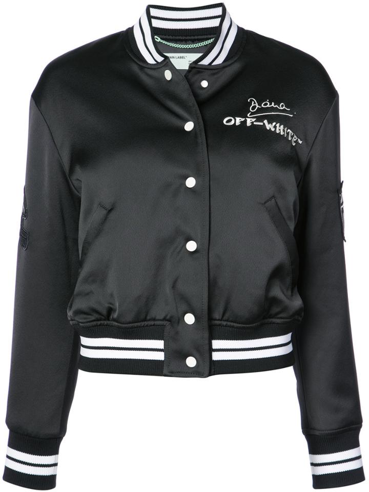 Off-white Patched Satin Bomber Jacket - Black