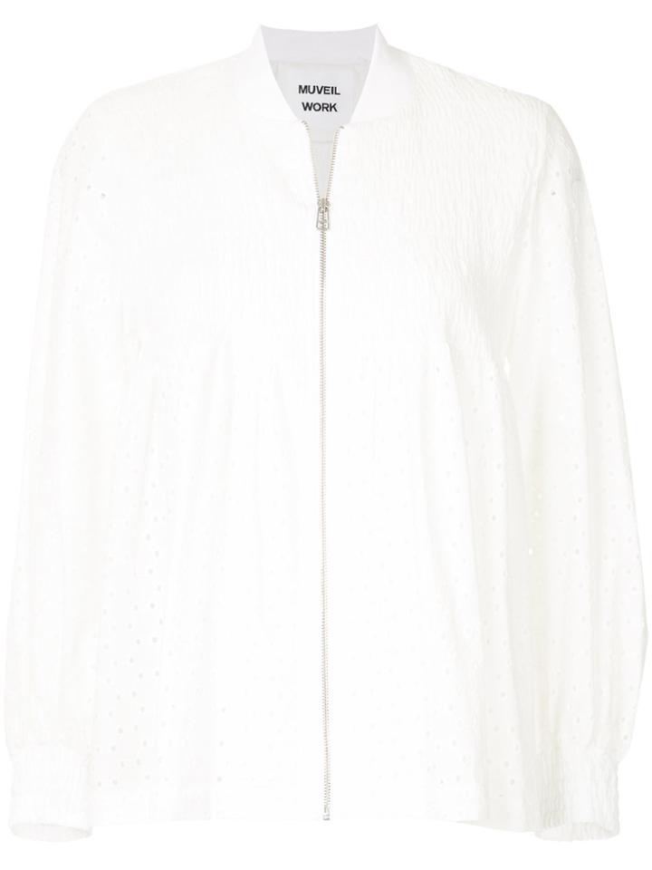 Muveil Broderie Anglaise Bomber Jacket - White