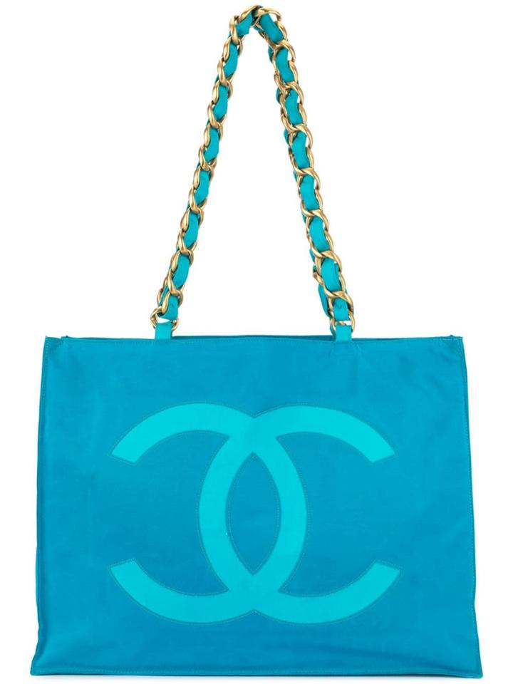 Chanel Vintage Chain Shoulder Tote Bag - Blue