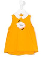 Fendi Kids Logo Cloud Print Dress, Toddler Girl's, Size: 24 Mth, Yellow/orange