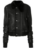 Rick Owens Fur Trim Collar Leather Jacket - Black