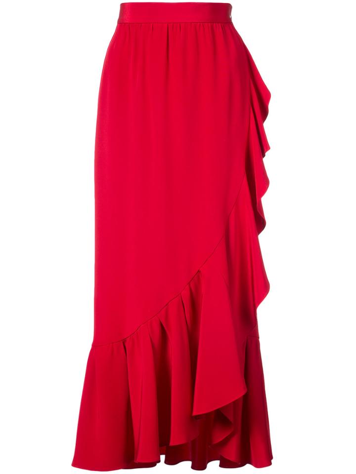 Adam Lippes Ruffled Asymmetric Midi Skirt - Red