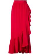 Adam Lippes Ruffled Asymmetric Midi Skirt - Red