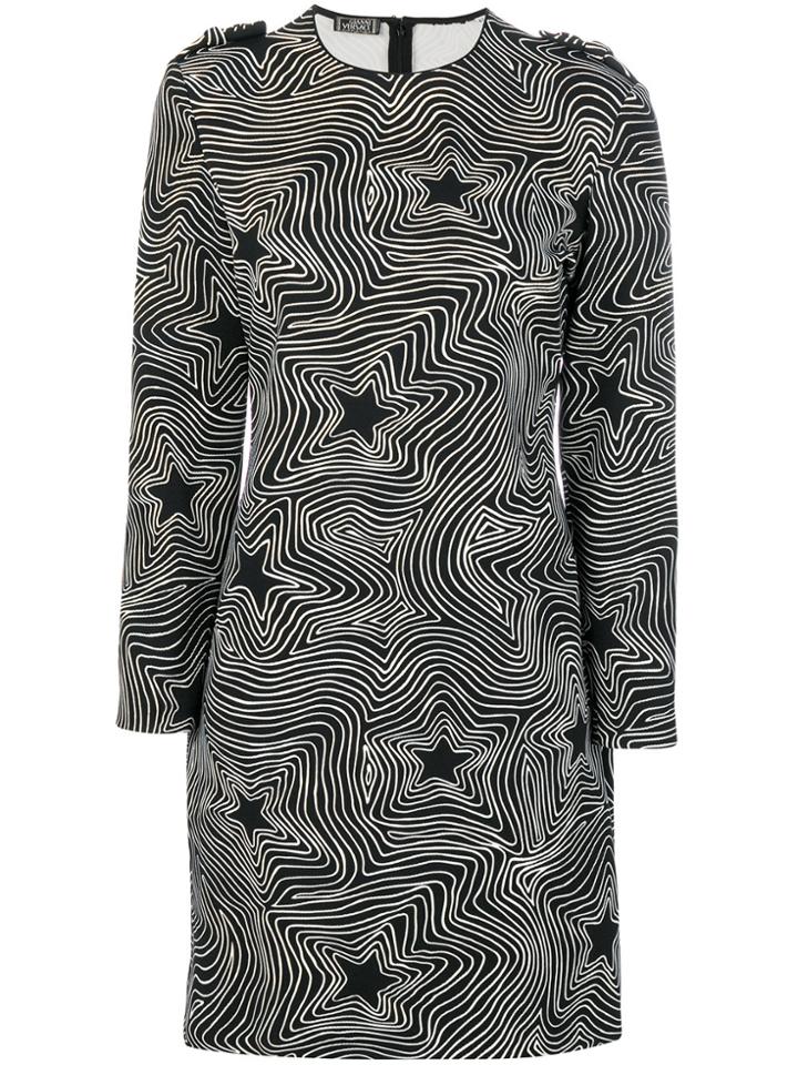 Versace Vintage Star Print Shift Dress - Black