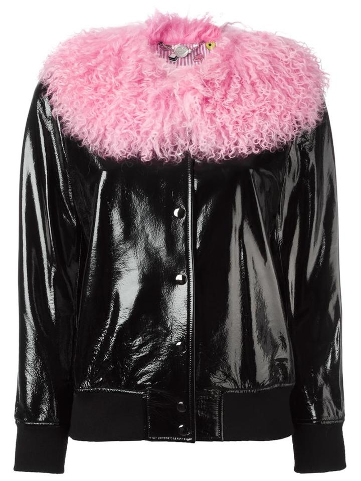Charlotte Simone 'va Va Varsity' Jacket, Women's, Size: Medium/large, Black, Silk/cotton/patent Leather/lamb Fur