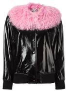 Charlotte Simone 'va Va Varsity' Jacket, Women's, Size: Medium/large, Black, Silk/cotton/patent Leather/lamb Fur
