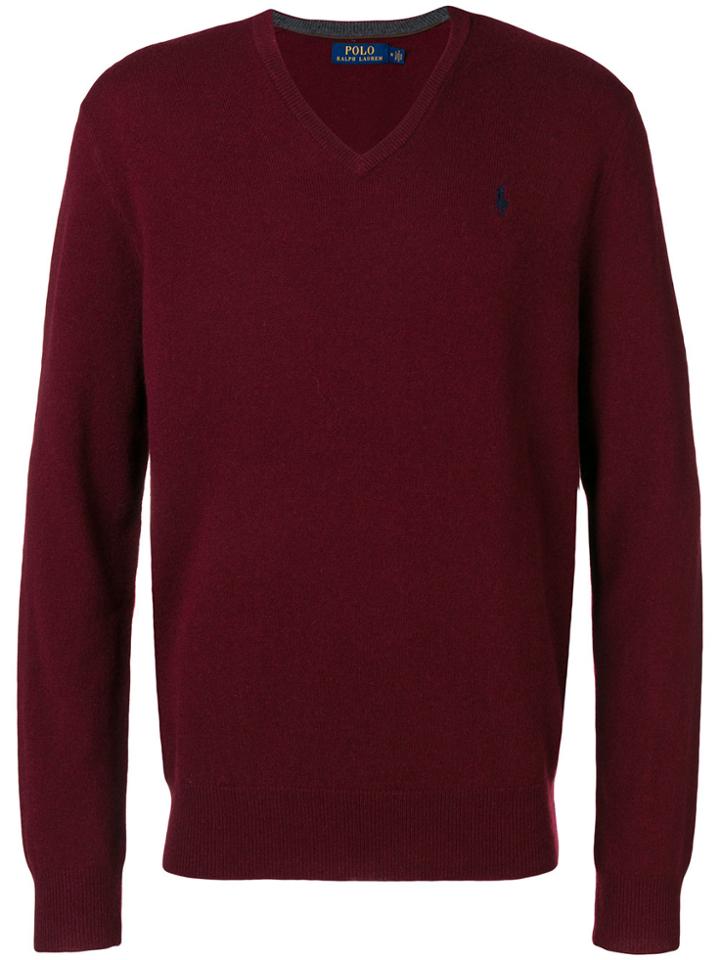 Polo Ralph Lauren Logo V-neck Jumper - Red