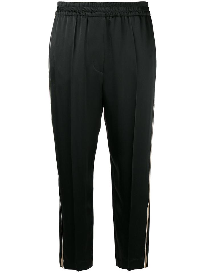 Brunello Cucinelli Striped Sides Cropped Trousers, Women's, Size: 42, Black, Acetate/viscose/polyester/cupro