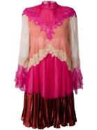 Lace Inlay Dress - Women - Silk/cotton/polyamide/viscose - 42, Pink/purple, Silk/cotton/polyamide/viscose, Valentino