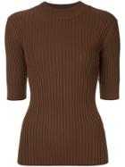 Le Ciel Bleu Ribbed Short-sleeve Sweater - Brown