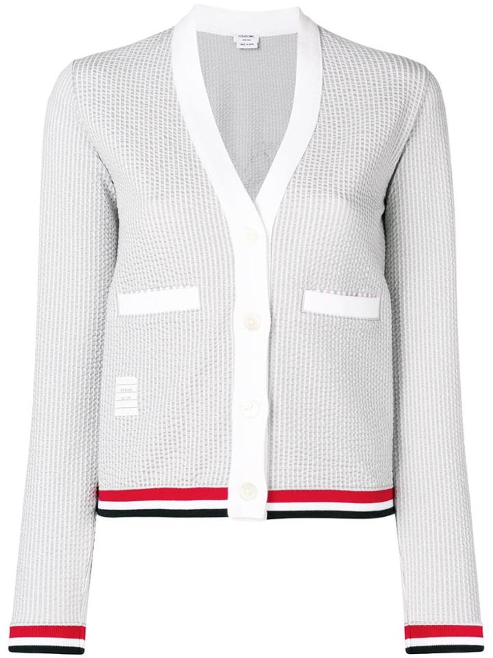 Thom Browne Sequin Icon Seersucker Cardigan - Grey